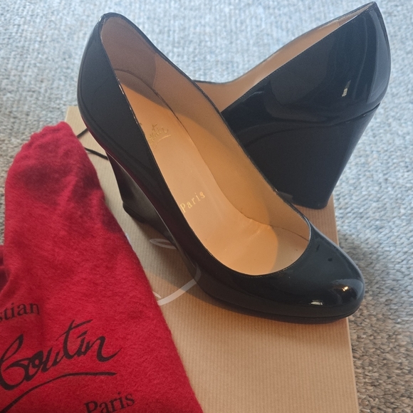 Christian Louboutin Shoes - Christian Louboutin Black Patent Wedge Pumps with Red Dust Bag
